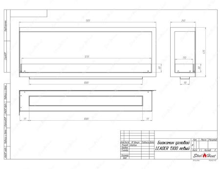 Биокамин угловой SteelHeat Leader 1300 левый стекло по цене 51 381 руб.